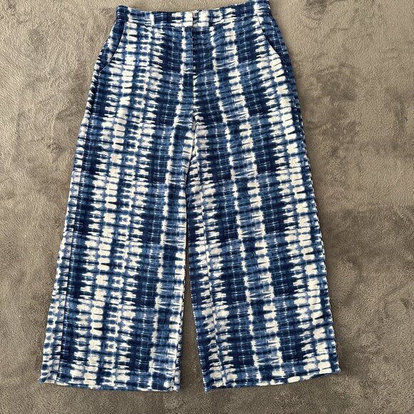 Chico's Linen Blend Wide Leg Pants Blue White Tie Dye 1.5 US 10 - Picture 1 of 6